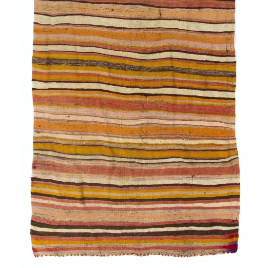 Handwoven Vintage Wool Kilim from Turkey. Striped Double Sided Hallway Runner. 4.3 x 10.4 Ft (130 x 315 cm)