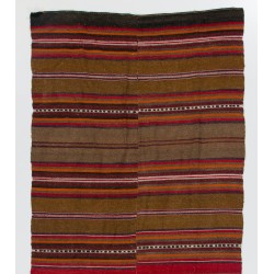 Handwoven Vintage Wool Kilim from Turkey. Striped Double Sided Hallway Runner. 4.3 x 10.5 Ft (130 x 320 cm)