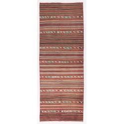 Handwoven Vintage Wool Kilim from Turkey. Striped Double Sided Hallway Runner. 4.3 x 11.4 Ft (130 x 345 cm)