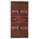Geometric & Striped Design Turkish Kilim, Vintage Hand-Woven Rug. 4.4 x 9 Ft (132 x 273 cm)