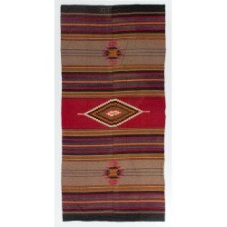 Handwoven Striped Vintage Turkish Kilim Rug. 4.4 x 9.3 Ft (133 x 283 cm)