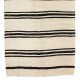 Adjustable' Banded Vintage Turkish Double Sided Wool Runner Kilim in Cream and Black Color. 4.4 x 13.8 Ft (133 x 420 cm)