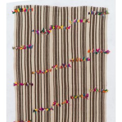Turkish Kilim "Flat-Weave", Handwoven Vintage Rug with Striped Design. 4.5 x 11.2 Ft (135 x 340 cm)