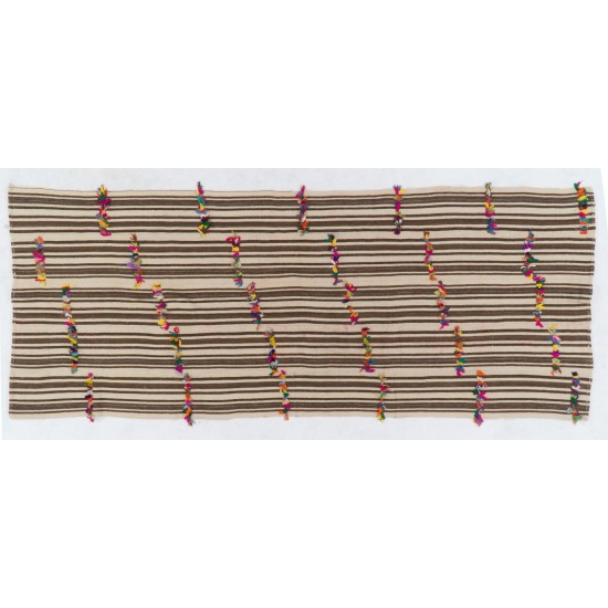 Turkish Kilim "Flat-Weave", Handwoven Vintage Rug with Striped Design. 4.5 x 11.2 Ft (135 x 340 cm)