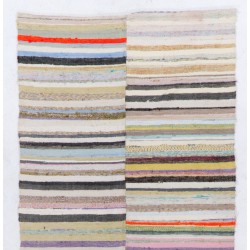 Late 20th Century Turkish Kilim (Flat-weave) with Striped Design. Flat-Woven Cotton Rug. 4.6 x 10 Ft (140 x 304 cm)