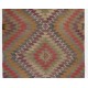 Double Sided Vintage Handmade Kilim from Turkey, Geometric Pattern Wool Rug. 4.6 x 11 Ft (140 x 333 cm)