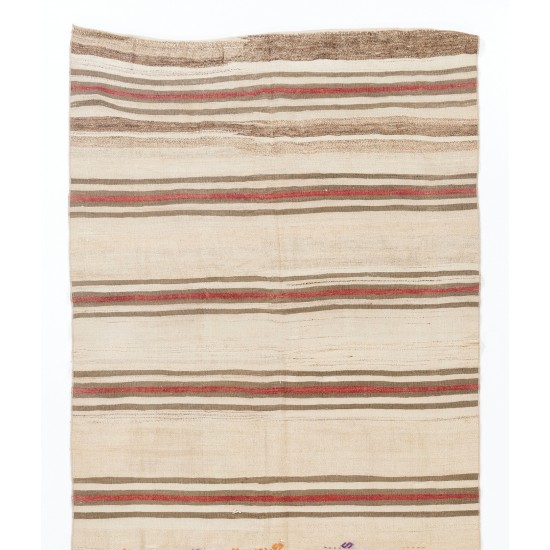 Handwoven Vintage Anatolian Kilim Made of Wool. Striped Hallway Runner (Reversible). 4.7 x 11.9 Ft (143 x 362 cm)