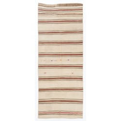 Handwoven Vintage Anatolian Kilim Made of Wool. Striped Hallway Runner (Reversible). 4.7 x 11.9 Ft (143 x 362 cm)