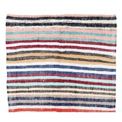 Lovely Multicolored Striped Double Sided Kilim, Vintage Handwoven Rag Rug. 4.8 x 8.7 Ft (145 x 264 cm)