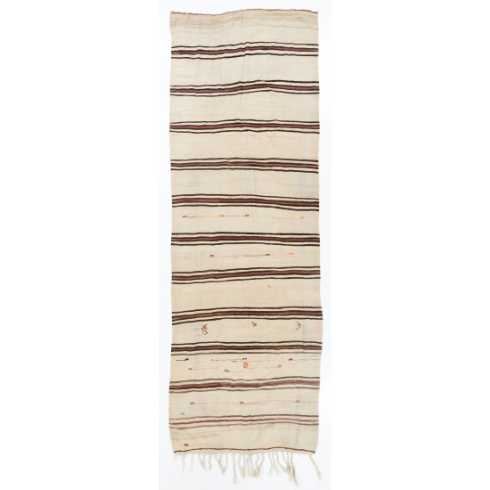 Vintage Handwoven Turkish Wool Runner Kilim for Hallway Decor. (Reversible). 4.8 x 13.9 Ft (145 x 423 cm)