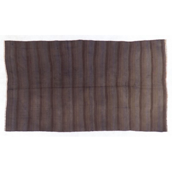 Handwoven Double Sided Vintage Anatolian Wool Kilim "Flat-weave" with Stiped Design. 4.9 x 8.4 Ft (148 x 256 cm)