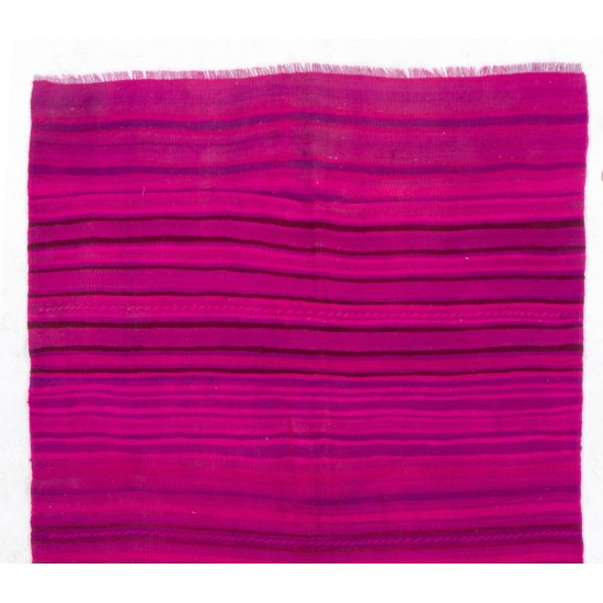 Handwoven Double Sided Vintage Anatolian Wool Kilim "Flat-weave" with Stiped Design. 4.9 x 8.5 Ft (148 x 258 cm)