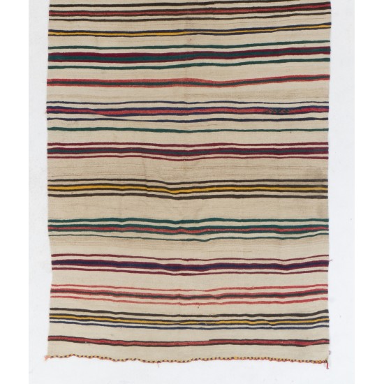 Multicolored Handwoven Vintage Turkish Wool Runner Kilim for Hallway Decor. 5 x 13.3 Ft (150 x 403 cm)