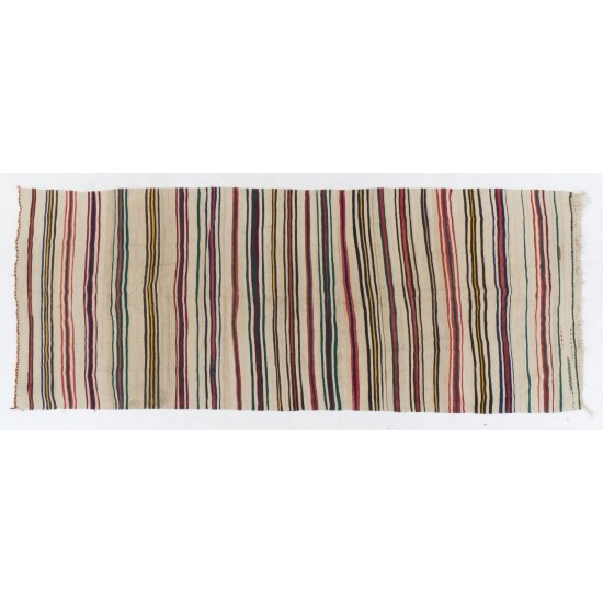 Multicolored Handwoven Vintage Turkish Wool Runner Kilim for Hallway Decor. 5 x 13.3 Ft (150 x 403 cm)