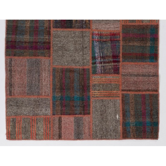 Turkish Patchwork Kilim (Flat-weave) with Tribal Flair, Vintage Handmade Rug. 5 x 8 Ft (152 x 245 cm)
