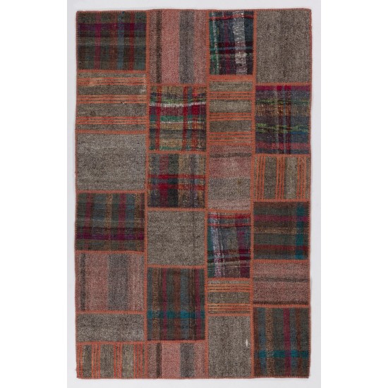 Turkish Patchwork Kilim (Flat-weave) with Tribal Flair, Vintage Handmade Rug. 5 x 8 Ft (152 x 245 cm)