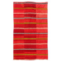 Vintage Handmade Turkish Kilim Rug with Stiped Design in Red color. 5 x 8.4 Ft (152 x 255 cm)