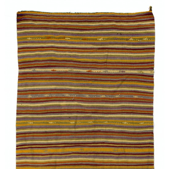 Handwoven Vintage Turkish Wool Runner Kilim for Hallway Decor. 5 x 11.2 Ft (152 x 340 cm)