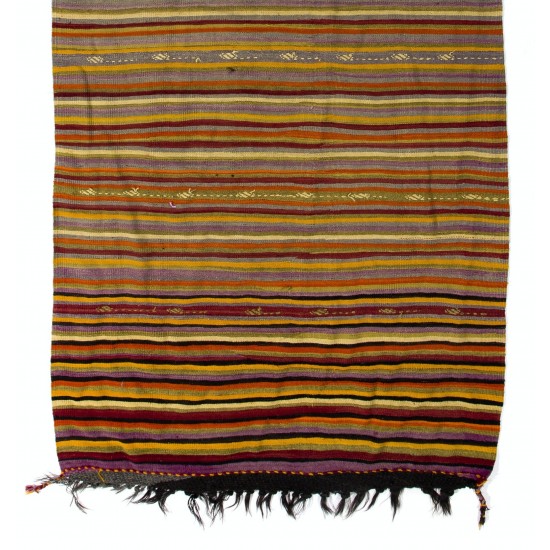 Handwoven Vintage Turkish Wool Runner Kilim for Hallway Decor. 5 x 11.2 Ft (152 x 340 cm)