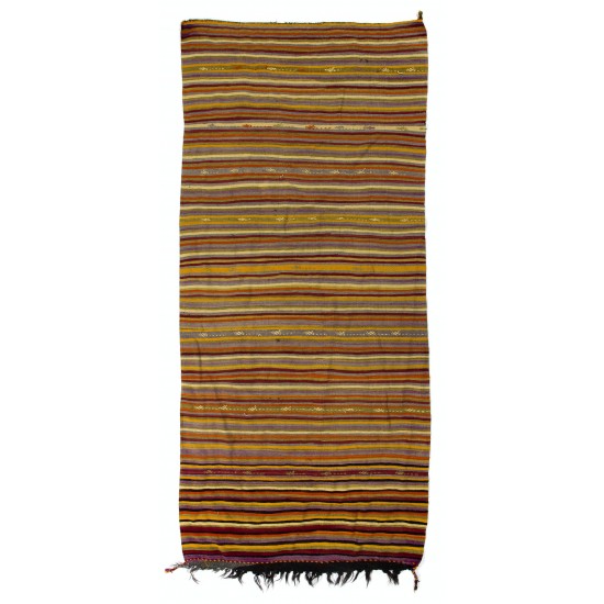 Handwoven Vintage Turkish Wool Runner Kilim for Hallway Decor. 5 x 11.2 Ft (152 x 340 cm)