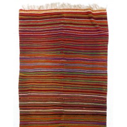 Handwoven Vintage Turkish Wool Runner Kilim for Hallway Decor. 5 x 12.9 Ft (152 x 393 cm)