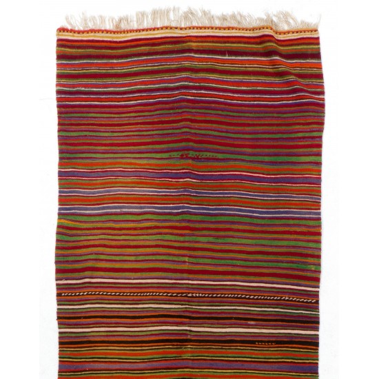 Handwoven Vintage Turkish Wool Runner Kilim for Hallway Decor. 5 x 12.9 Ft (152 x 393 cm)