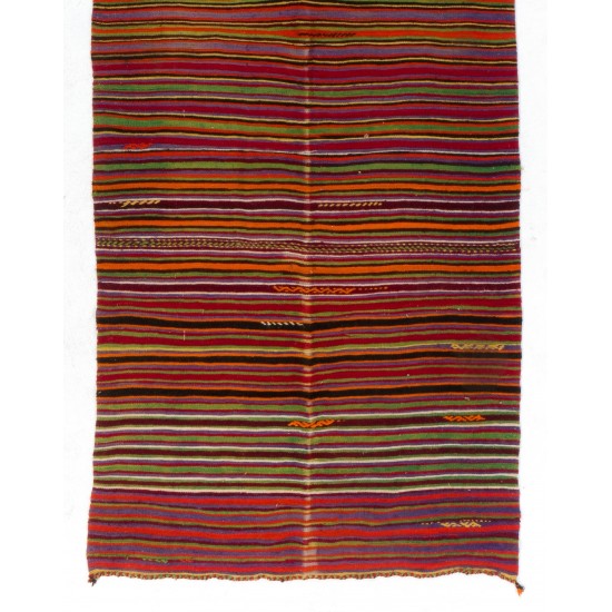 Handwoven Vintage Turkish Wool Runner Kilim for Hallway Decor. 5 x 12.9 Ft (152 x 393 cm)