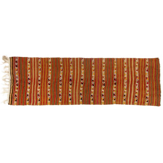 Colorful Striped Vintage Turkish Kilim (Flat-Weave). Handwoven Hallway Runner (Reversible) Made of Wool. 5 x 15.5 Ft (152 x 470 cm)