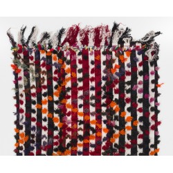 Striped Handmade Turkish Kilim Rug with Colorful Poms. Tribal Style Bed Cover & Wall Hanging. 5 x 7.5 Ft (153 x 228 cm)
