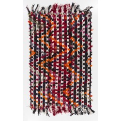 Striped Handmade Turkish Kilim Rug with Colorful Poms. Tribal Style Bed Cover & Wall Hanging. 5 x 7.5 Ft (153 x 228 cm)