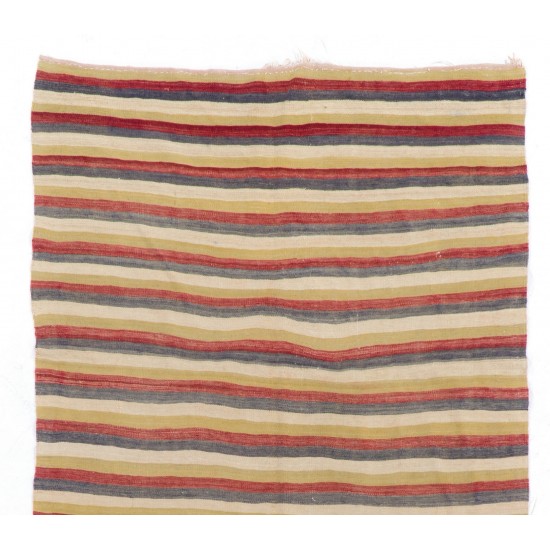 Vintage Handwoven Anatolian Kilim Rug, 100% Wool Flat-Weave Floor Covering. 5 x 8.4 Ft (153 x 255 cm)