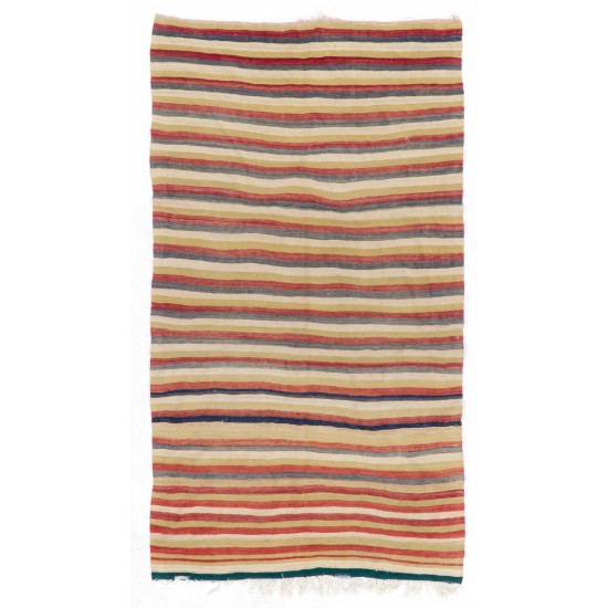 Vintage Handwoven Anatolian Kilim Rug, 100% Wool Flat-Weave Floor Covering. 5 x 8.4 Ft (153 x 255 cm)