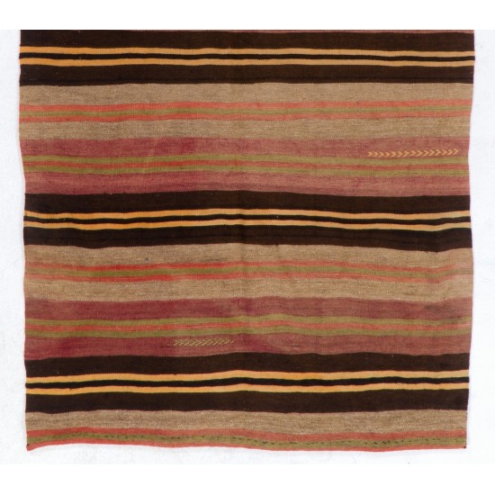 Vintage Striped Handwoven Anatolian Kilim Rug for Home & Office Decor, 100% Wool. 5 x 9.6 Ft (155 x 290 cm)