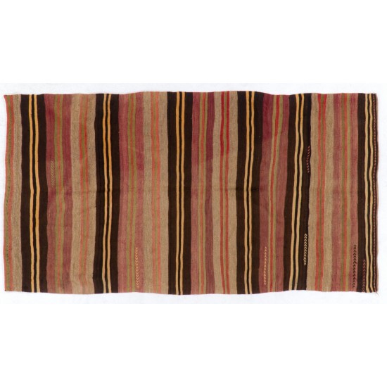 Vintage Striped Handwoven Anatolian Kilim Rug for Home & Office Decor, 100% Wool. 5 x 9.6 Ft (155 x 290 cm)