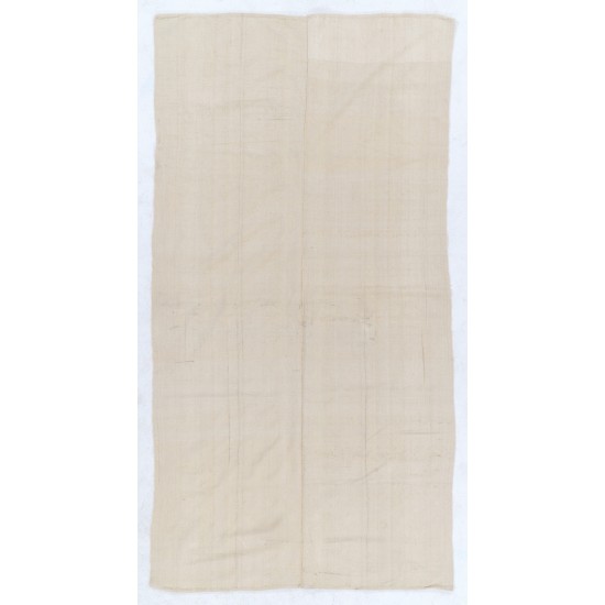 Solid Ivory Color Kilim Runner, Vintage Handwoven Turkish Hallway Runner. 5.2 x 9.6 Ft (156 x 290 cm)