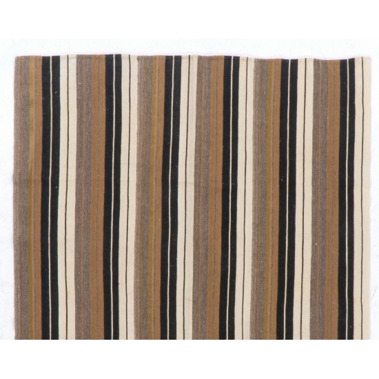 Authentic Handmade Turkish Kilim (Flat-Weave) with Vertical Bands, 100% Wool. 5.2 x 8.3 Ft (157 x 250 cm)