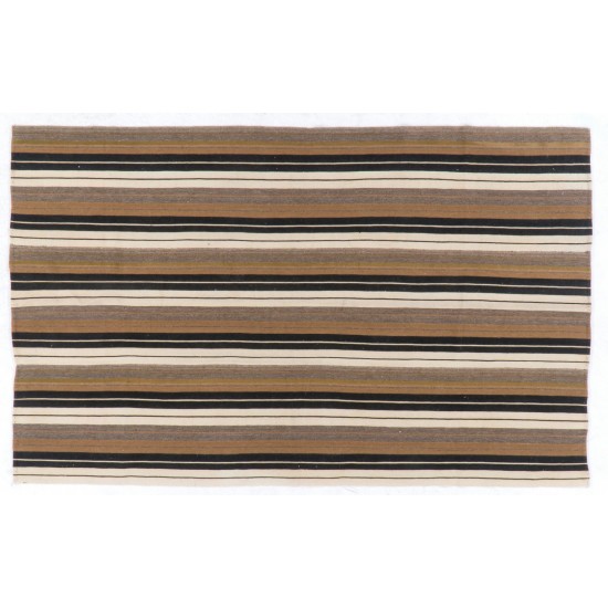 Authentic Handmade Turkish Kilim (Flat-Weave) with Vertical Bands, 100% Wool. 5.2 x 8.3 Ft (157 x 250 cm)