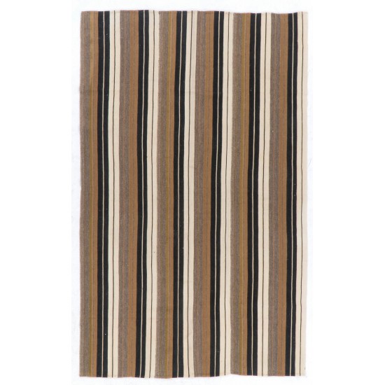 Authentic Handmade Turkish Kilim (Flat-Weave) with Vertical Bands, 100% Wool. 5.2 x 8.3 Ft (157 x 250 cm)