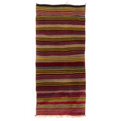 Multicolored Banded Handwoven Vintage Turkish Wool Runner Kilim for Hallway Decor. 5.2 x 11.2 Ft (157 x 340 cm)