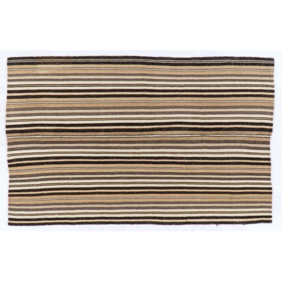 Authentic Handmade Turkish Kilim (Flat-Weave) with Vertical Bands, 100% Wool. 5.2 x 7.8 Ft (158 x 237 cm)