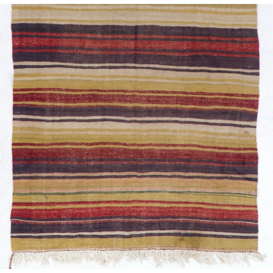 Multicolored Banded Handwoven Vintage Turkish Wool Runner Kilim for Hallway Decor. 5.2 x 10.4 Ft (158 x 315 cm)
