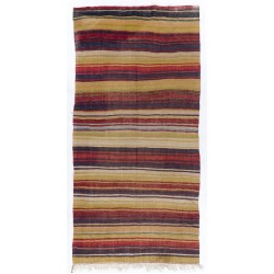 Multicolored Banded Handwoven Vintage Turkish Wool Runner Kilim for Hallway Decor. 5.2 x 10.4 Ft (158 x 315 cm)