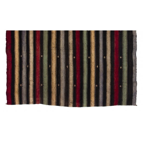 Authentic Handmade Turkish Kilim (Flat-Weave) with Vertical Bands, 100% Wool. 5.3 x 6 Ft (160 x 185 cm)
