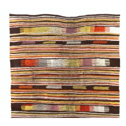 Multicolor Handmade Turkish Kilim (Flat-Weave) with Striped Design, 100% Wool. 5.3 x 10 Ft (160 x 305 cm)