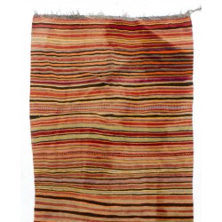 Multicolored Banded Handwoven Vintage Turkish Wool Runner Kilim for Hallway Decor. 5.3 x 12.8 Ft (160 x 390 cm)