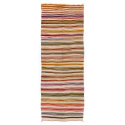 Multicolored Banded Handwoven Vintage Turkish Wool Runner Kilim for Hallway Decor. 5.3 x 13.7 Ft (160 x 417 cm)