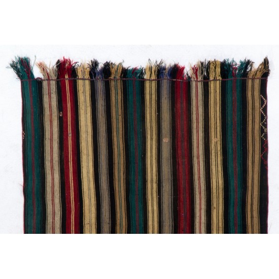 Multicolor Handmade Turkish Kilim (Flat-Weave) with Vertical Bands, 100% Wool. 5.4 x 7 Ft (162 x 215 cm)