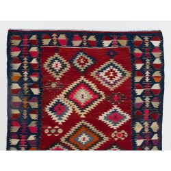 Multicolor Handmade Turkish Kilim (Flat-Weave) with Geometric Design, 100% Wool. 5.4 x 8.5 Ft (163 x 257 cm)