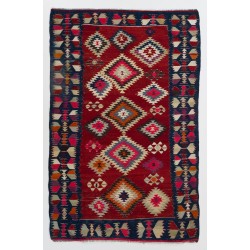 Multicolor Handmade Turkish Kilim (Flat-Weave) with Geometric Design, 100% Wool. 5.4 x 8.5 Ft (163 x 257 cm)