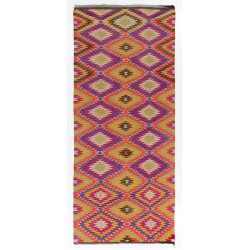 Dazzling Vintage Turkish Wool Kilim, Geometric Patterned Flat-Weave Rug. 5.4 x 12 Ft (164 x 363 cm)